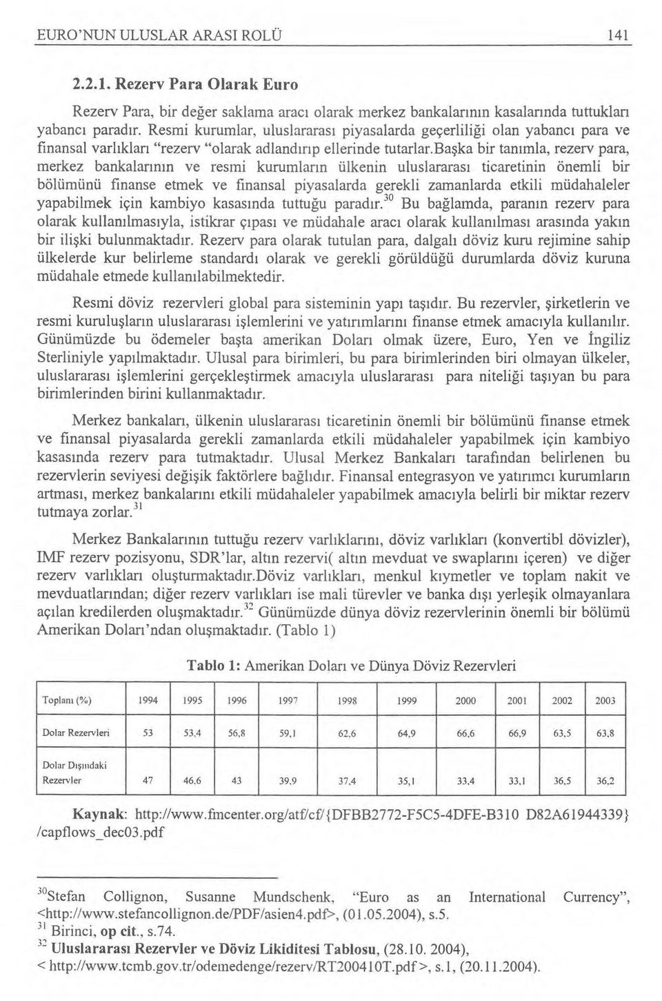 ba şka bir tan ımla, rezerv para, merkez bankalar ın ın ve resmi kurumlar ın ülkenin uluslararas ı ticaretinin önemli bir bölümünü finanse etmek ve finansal piyasalarda gerekli zamanlarda etkili