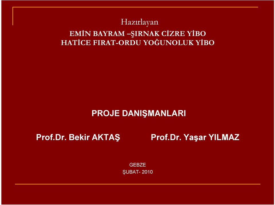 PROJE DANIŞMANLARI Prof.Dr.