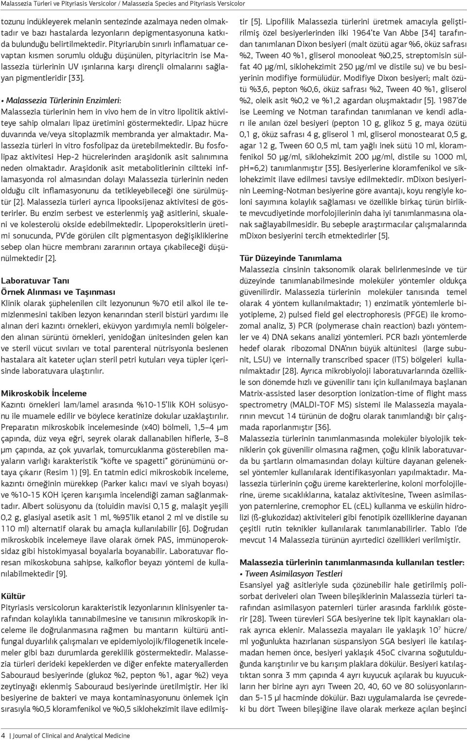 Malassezia Türlerinin Enzimleri: Malassezia türlerinin hem in vivo hem de in vitro lipolitik aktiviteye sahip olmaları lipaz üretimini göstermektedir.