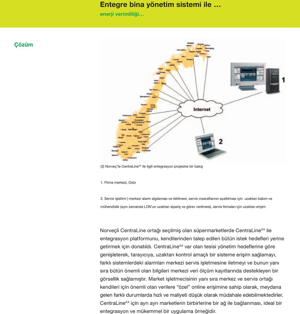 için uzaktan erişim Norveçli CentraLine ortağı seçilmiş olan süpermarketlerde CentraLine AX ile entegrasyon platformunu, kendilerinden talep edilen bütün istek hedefleri yerine getirmek için