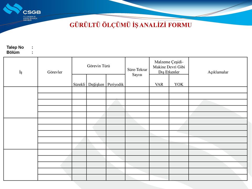 Sayısı Malzeme Çeşidi- Makine Devri Gibi Dış