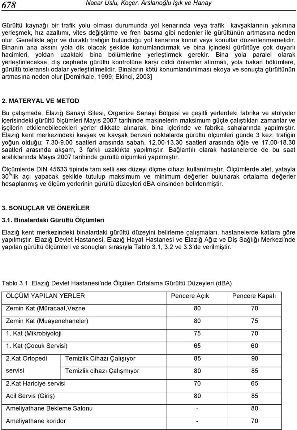 Binanın ana aksını yola dik olacak şekilde konumlandırmak ve bina içindeki gürültüye çok duyarlı hacimleri, yoldan uzaktaki bina bölümlerine yerleştirmek gerekir.