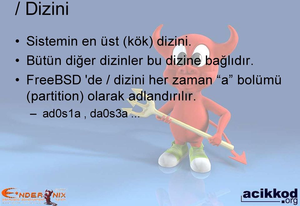 FreeBSD 'de / dizini her zaman a bolümü