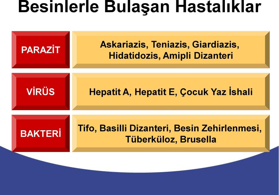 VĠRÜS Hepatit A, Hepatit E, Çocuk Yaz Ġshali BAKTERĠ