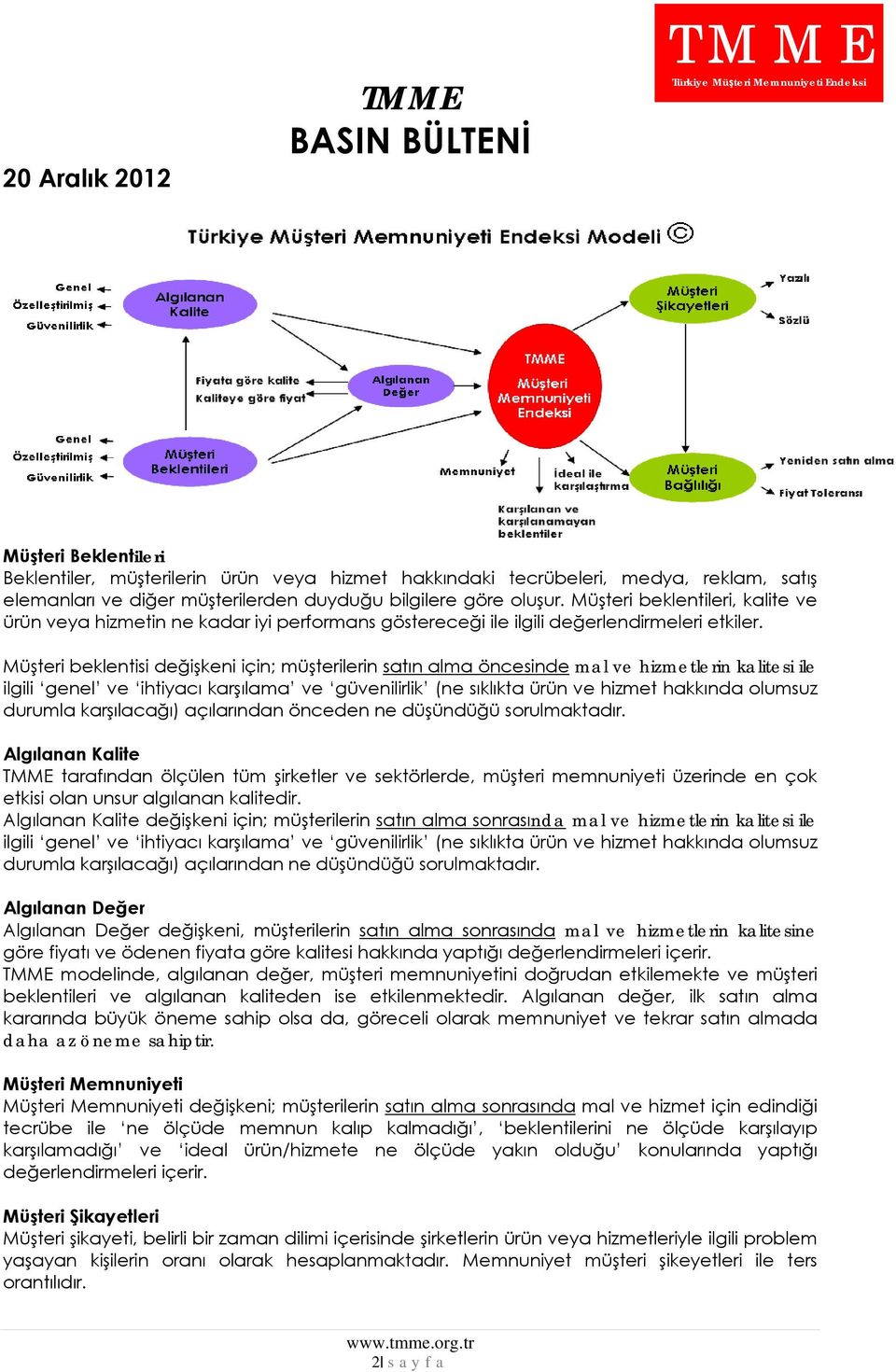 Müşteri beklentisi değişkeni için; müşterilerin satın alma öncesinde mal ve hizmetlerin kalitesi ile ilgili genel ve ihtiyacı karşılama ve güvenilirlik (ne sıklıkta ürün ve hizmet hakkında olumsuz