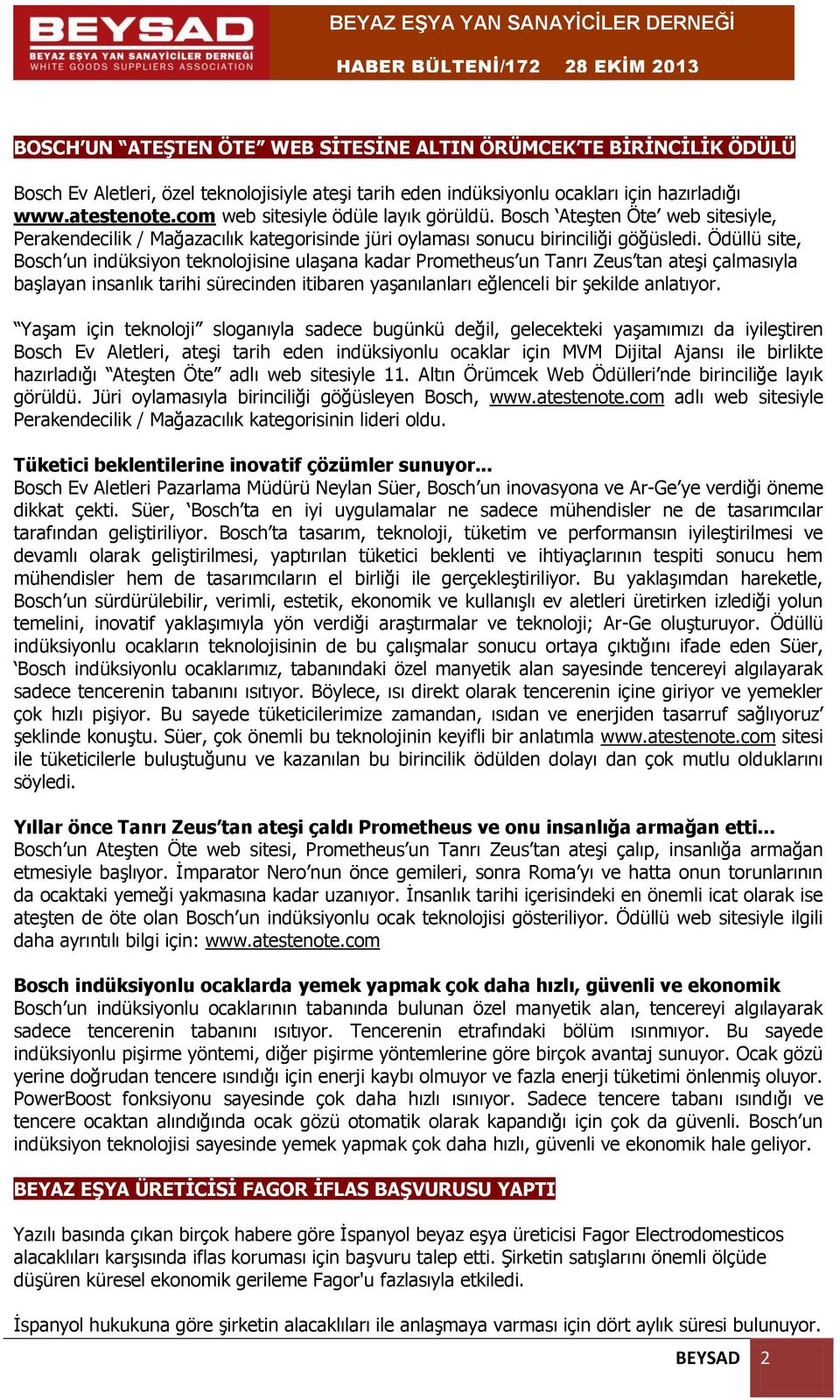 Ödüllü site, Bosch un indüksiyon teknolojisine ulaşana kadar Prometheus un Tanrı Zeus tan ateşi çalmasıyla başlayan insanlık tarihi sürecinden itibaren yaşanılanları eğlenceli bir şekilde anlatıyor.