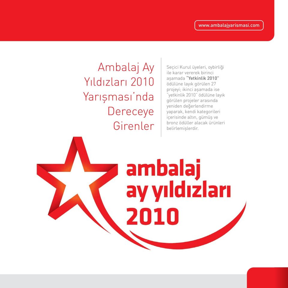 karar vererek birinci aþamada Yetkinlik 2010 ödülüne layýk görülen 27 projeyi; ikinci aþamada ise