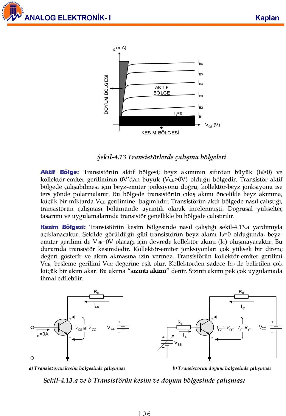 Transistör aktif bölgede çalışabilmesi için beyz-emiter jonksiyonu doğru, kollektör-beyz jonksiyonu ise ters yönde polarmalanır.