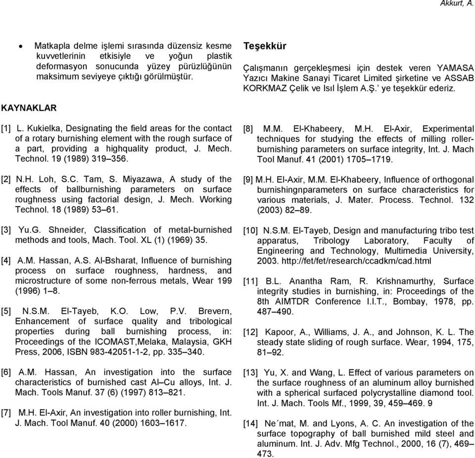 Kukielka, Designating the field areas for the contact of a rotary burnishing element with the rough surface of a part, providing a highquality product, J. Mech. Technol. 19 (1989) 319 356. [2] N.H.