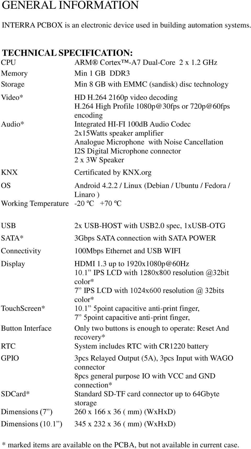 264 High Profile 1080p@30fps or 720p@60fps encoding Integrated HI-FI 100dB Audio Codec 2x15Watts speaker amplifier Analogue Microphone with Noise Cancellation I2S Digital Microphone connector 2 x 3W