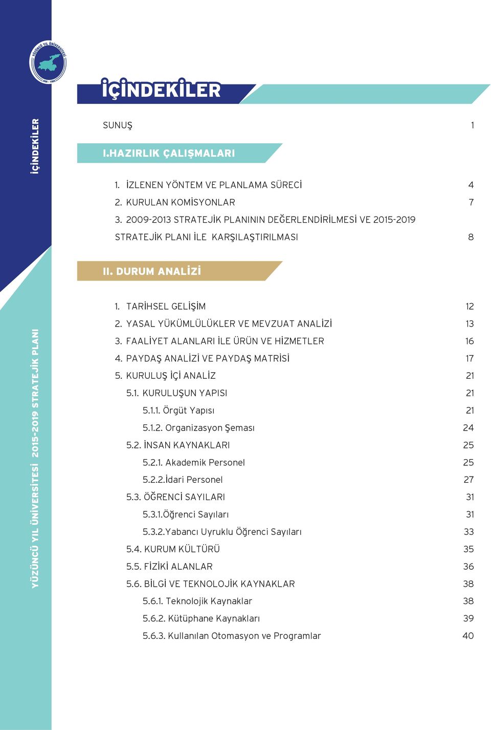 FAALİYET ALANLARI İLE ÜRÜN VE HİZMETLER 16 4. PAYDAŞ ANALİZİ VE PAYDAŞ MATRİSİ 17 5. KURULUŞ İÇİ ANALİZ 21 5.1. KURULUŞUN YAPISI 21 5.1.1. Örgüt Yapısı 21 5.1.2. Organizasyon Şeması 24 5.2. İNSAN KAYNAKLARI 25 5.