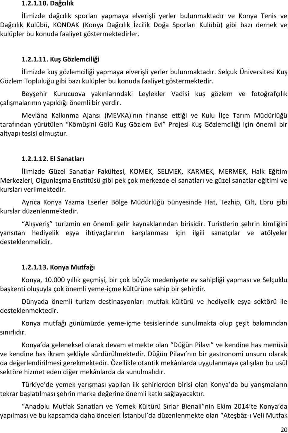 konuda faaliyet göstermektedirler. 1.2.1.11. Kuş Gözlemciliği İlimizde kuş gözlemciliği yapmaya elverişli yerler bulunmaktadır.