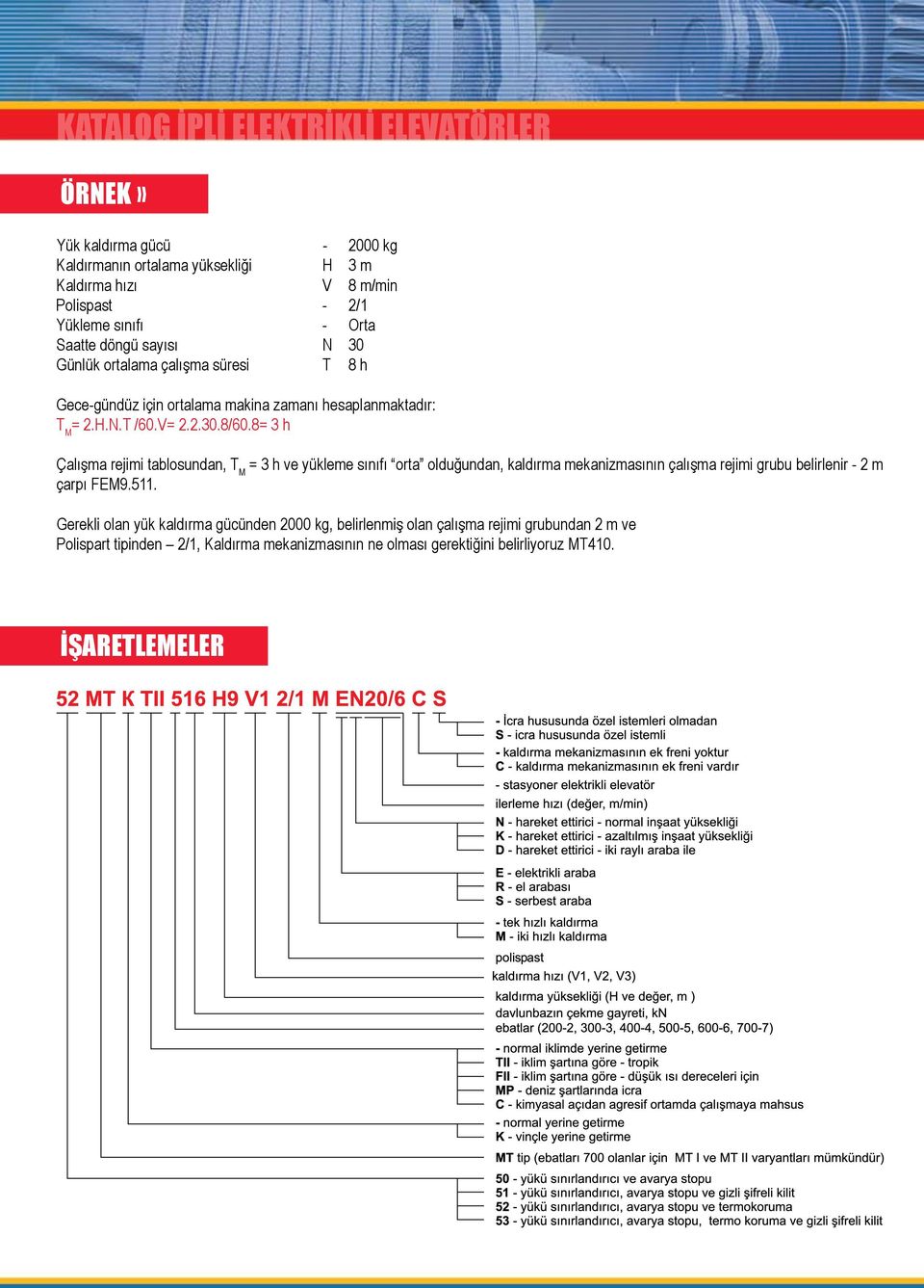 8= 3 h Çalışma rejimi tablosundan, T M = 3 h ve yükleme sınıfı orta olduğundan, kaldırma mekanizmasının çalışma rejimi grubu belirlenir - 2 m çarpı FEM9.511.