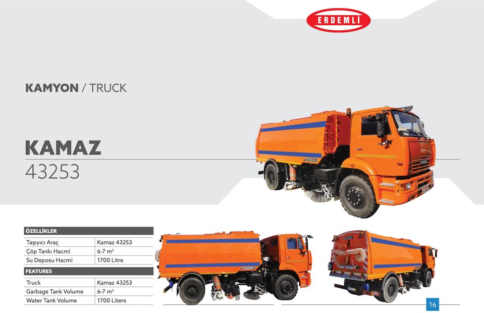 Hacmi 1700 Litre Truck Kamaz 43253 Garbage