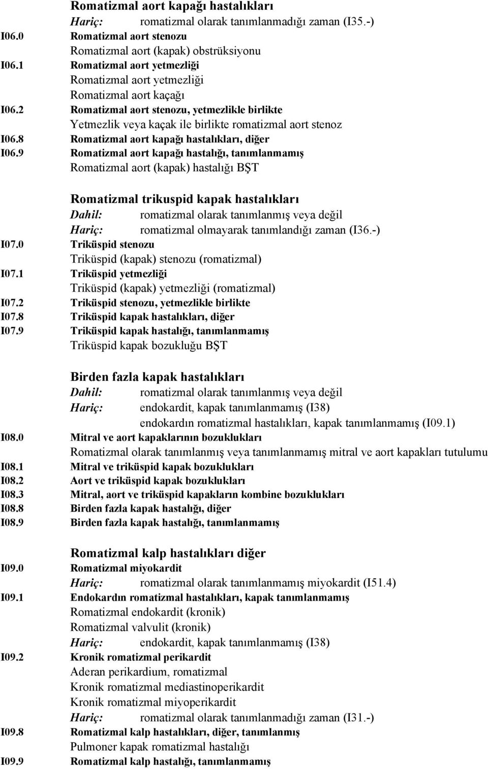 8 Romatizmal aort kapağı hastalıkları, diğer I06.