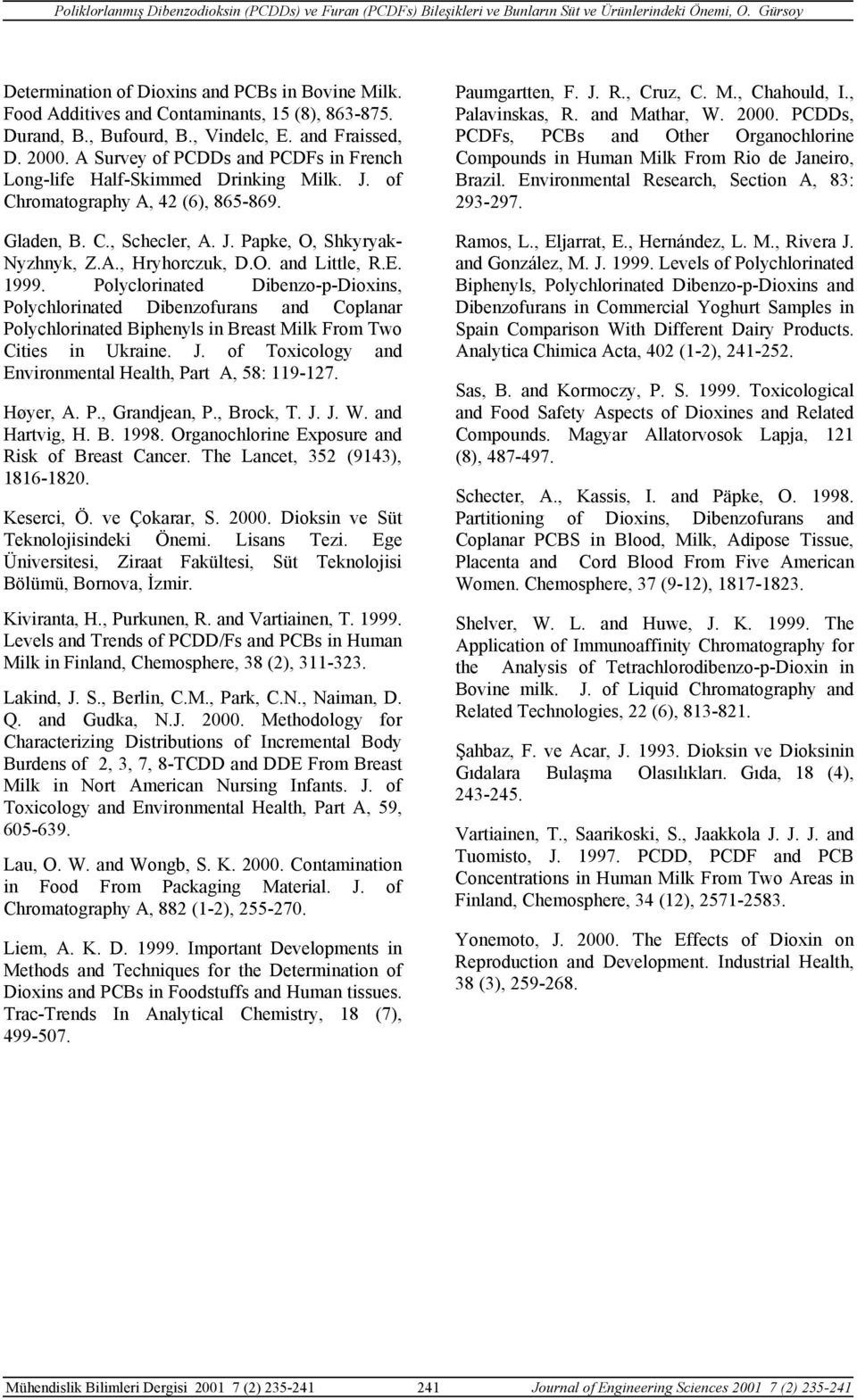 E. 1999. Polyclorinated Dibenzo-p-Dioxins, Polychlorinated Dibenzofurans and Coplanar Polychlorinated Biphenyls in Breast Milk From Two Cities in Ukraine. J.