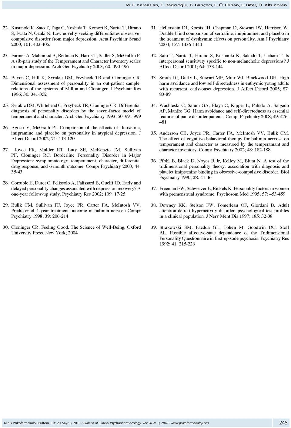 A sib-pair study of the Temperament and Character Inventory scales in major depression. Arch Gen Psychiatry 2003; 60: 490-496 24. Bayon C, Hill K, Svrakic DM, Przybeck TR and Cloninger CR.