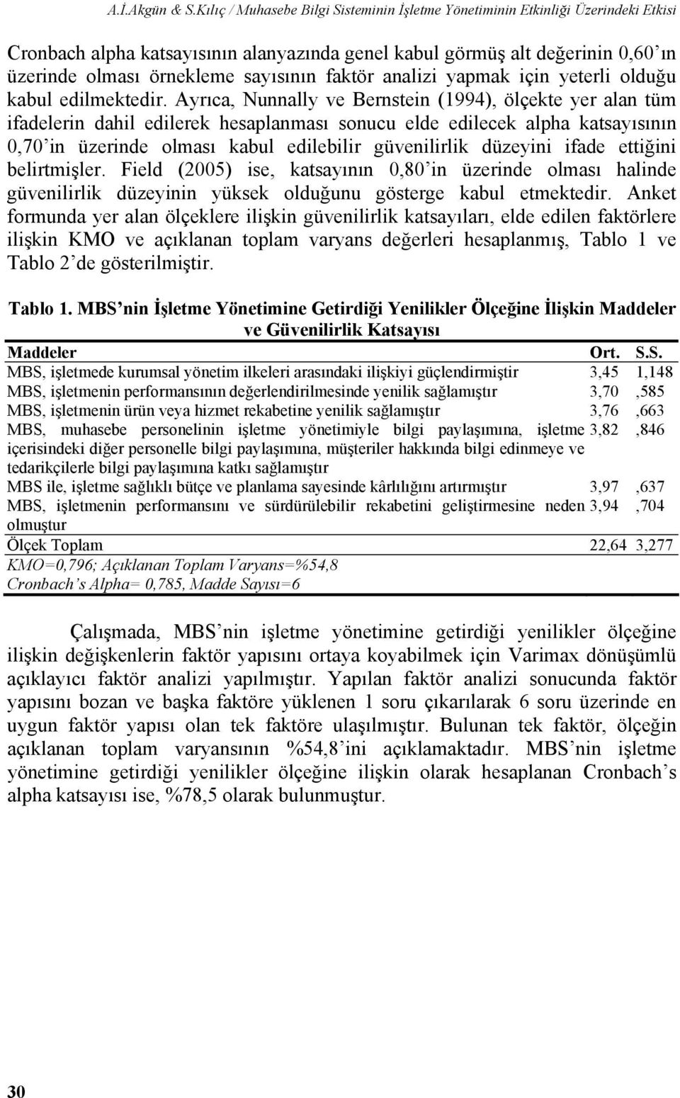 faktör analizi yapmak için yeterli olduğu kabul edilmektedir.