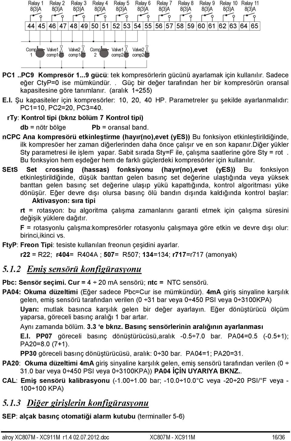 Sadece eğer CtyP=0 ise mümkündür.. Güç bir değer tarafından her bir kompresörün oransal kapasitesine göre tanımlanır. (aralık 1 255) E.I. Şu kapasiteler için kompresörler: 10, 20, 40 HP.