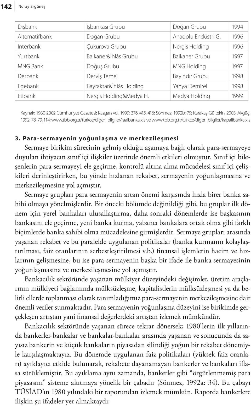 Bayraktar&İhlâs Holding Yahya Demirel 1998 Etibank Nergis Holding&Medya H. Medya Holding 1999 Kaynak: 1980-2002 Cumhuriyet Gazetesi; Kazgan vd.