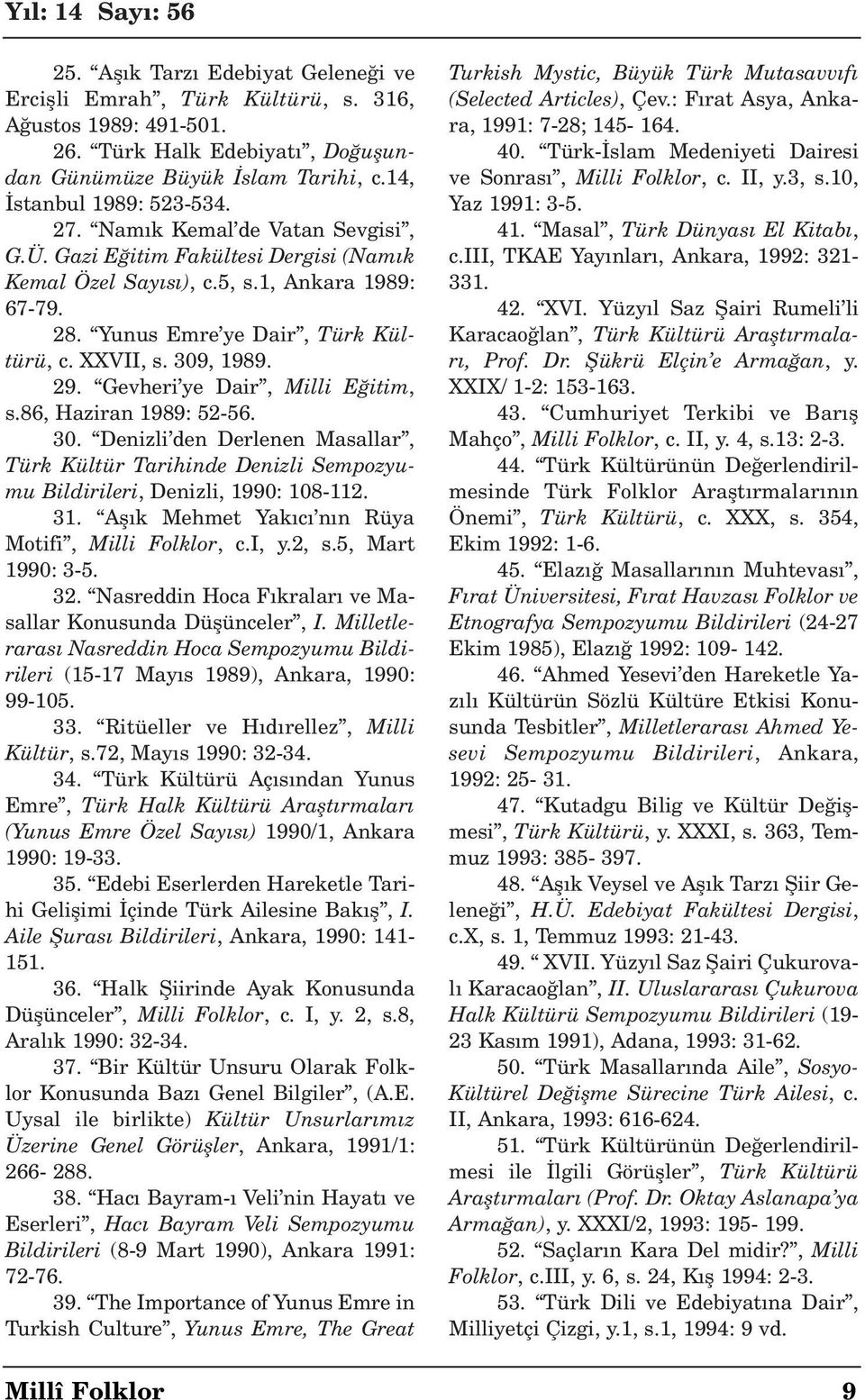 Gevheri ye Dair, Milli E itim, s.86, Haziran 1989: 52-56. 30. Denizli den Derlenen Masallar, Türk Kültür Tarihinde Denizli Sempozyumu Bildirileri, Denizli, 1990: 108-112. 31.