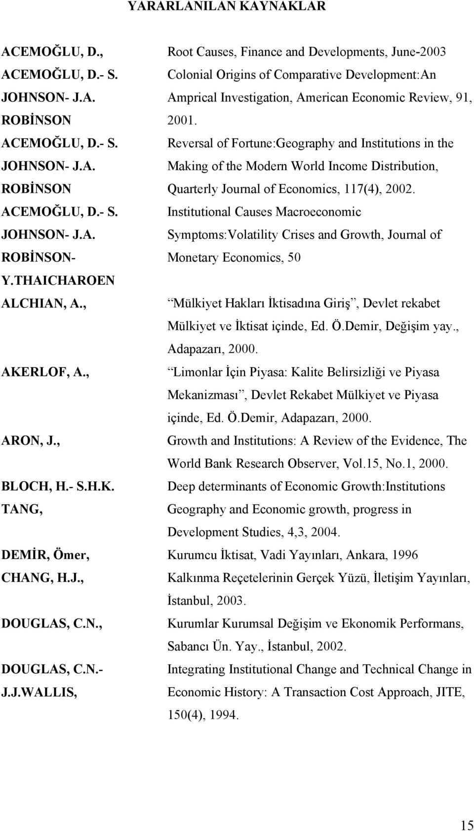 - S. Institutional Causes Macroeconomic JOHNSON- J.A. Symptoms:Volatility Crises and Growth, Journal of ROBİNSON- Monetary Economics, 50 Y.THAICHAROEN ALCHIAN, A.