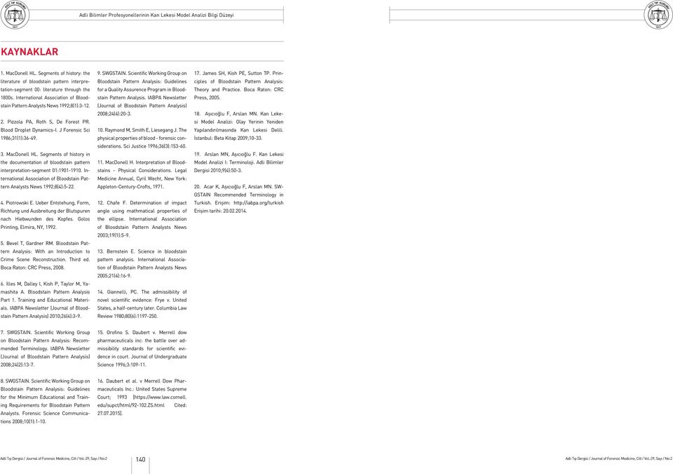 Segments of history in the documentation of bloodstain pattern interpretation-segment 01:1901-1910. International Association of Bloodstain Pattern Analysts News 1992;8(4):5-22. 4. Piotrowski E.