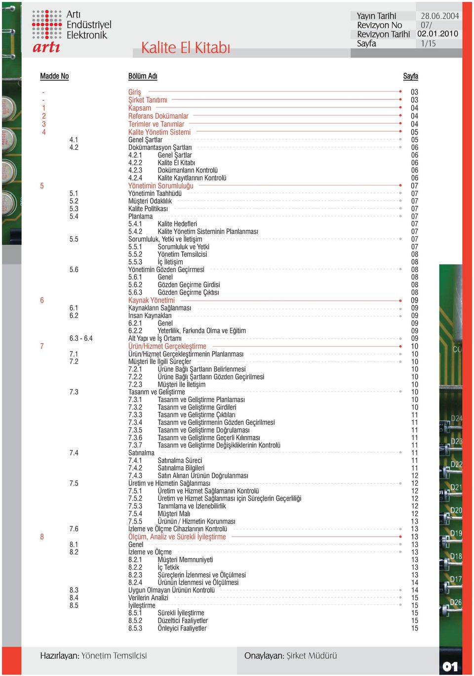 5 Sorumluluk, Yetki ve Ýletiþim 5.5.1 Sorumluluk ve Yetki 5.5.2 Yönetim Temsilcisi 5.5.3 Ýç Ýletiþim 5.6 Yönetimin Gözden Geçirmesi 5.6.1 Genel 5.6.2 Gözden Geçirme Girdisi 5.6.3 Gözden Geçirme Çýktýsý 6 Kaynak Yönetimi 6.