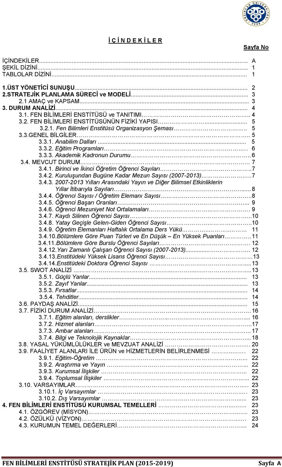 .. 5 3.3.2. Eğitim Programları.. 6 3.3.3. Akademik Kadronun Durumu.. 6 3.4. MEVCUT DURUM 7 3.4.1. Birinci ve İkinci Öğretim Öğrenci Sayıları.. 7 3.4.2. Kuruluşundan Bugüne Kadar Mezun Sayısı (2007-2013).