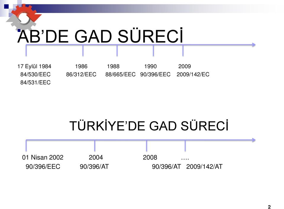 2009/142/EC 84/531/EEC TÜRKİYE DE GAD SÜRECİ 01