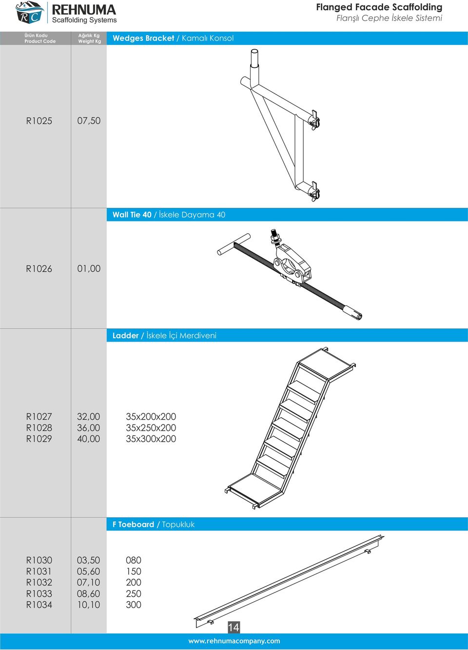 Merdiveni R1027 R1028 R1029 32,00 36,00 40,00 35x200x200 35x250x200 35x300x200 F