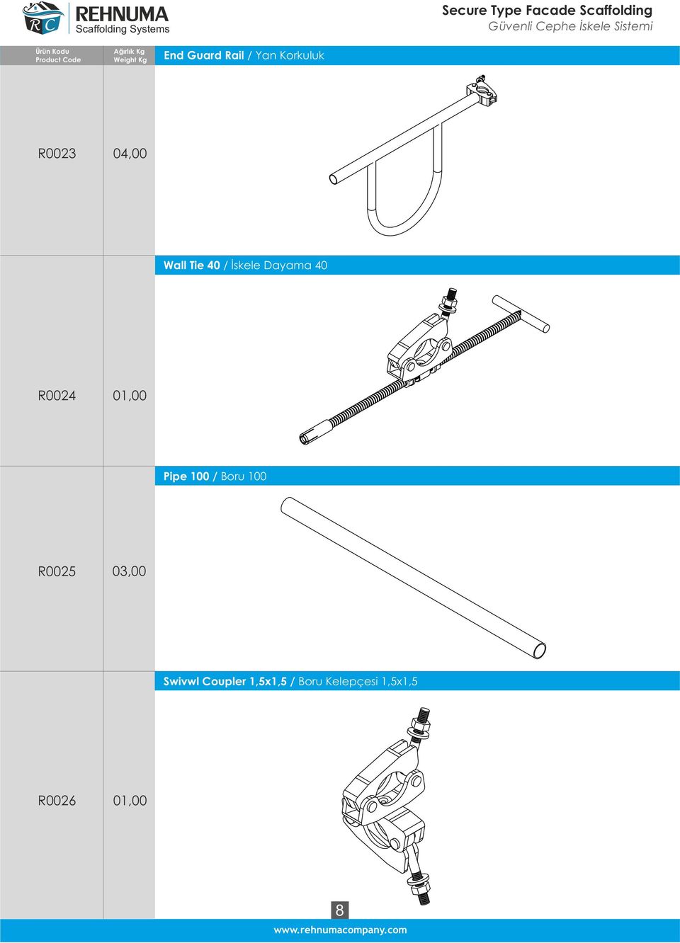 Tie 40 / İskele Dayama 40 R0024 01,00 Pipe 100 / Boru 100