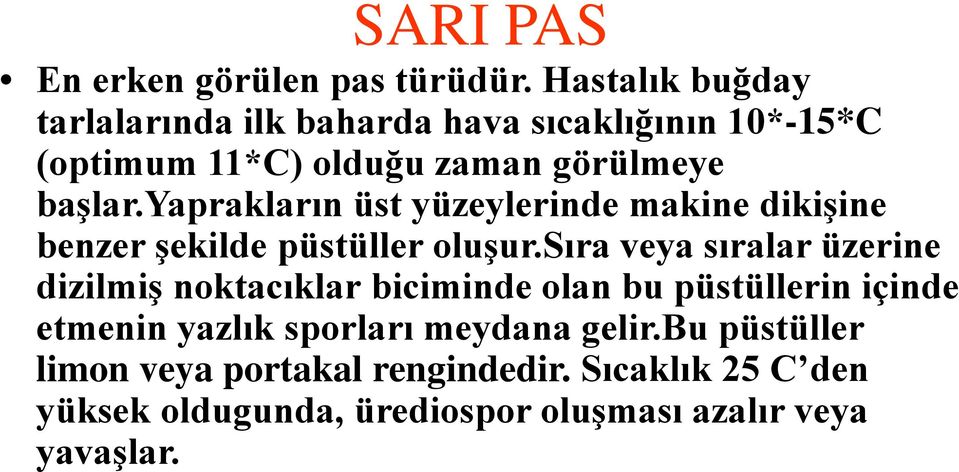 yaprakların üst yüzeylerinde makine dikişine benzer şekilde püstüller oluşur.