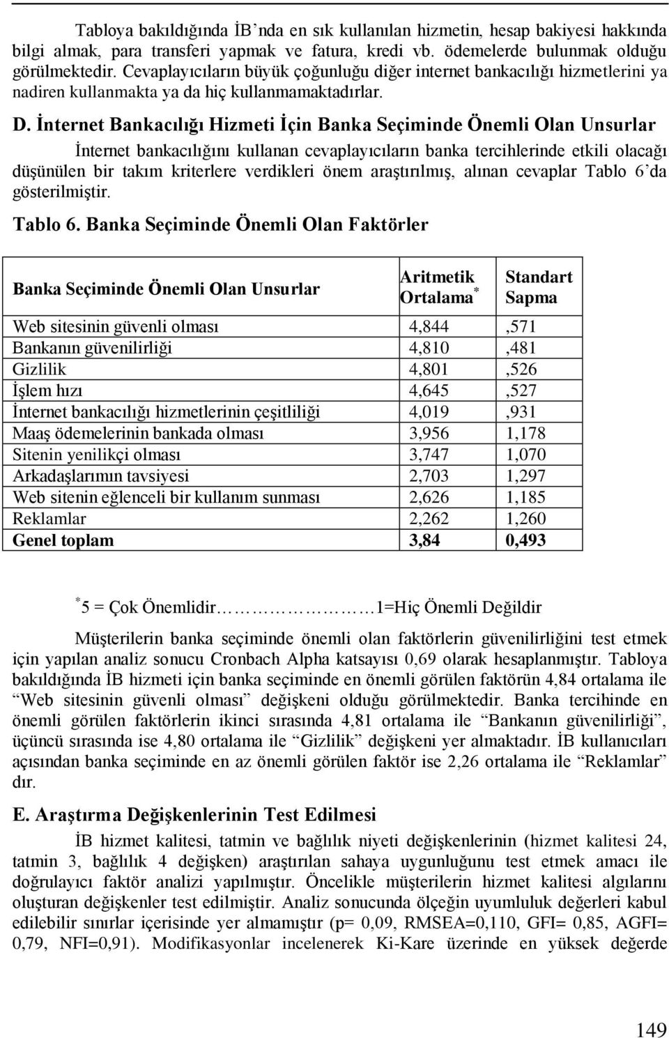 Ġnternet Bankacılığı Hizmeti Ġçin Banka Seçiminde Önemli Olan Unsurlar Ġnternet bankacılığını kullanan cevaplayıcıların banka tercihlerinde etkili olacağı düģünülen bir takım kriterlere verdikleri