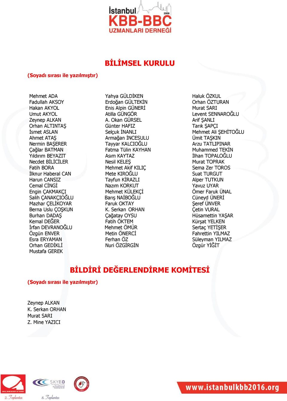 Okan GÜRSEL Arif ŞANLI Orhan ALTINTAŞ Günter HAFIZ Tarık ŞAPÇI İsmet ASLAN Selçuk İNANLI Mehmet Ali ŞEHİTOĞLU Ahmet ATAŞ Armağan İNCESULU Ümit TAŞKIN Nermin BAŞERER Tayyar KALCIOĞLU Arzu TATLIPINAR