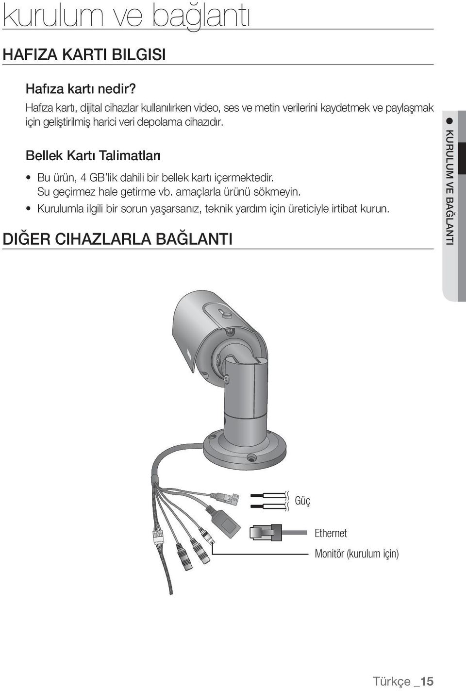 depolama cihazıdır. Bellek Kartı Talimatları Bu ürün, 4 GB lik dahili bir bellek kartı içermektedir. Su geçirmez hale getirme vb.