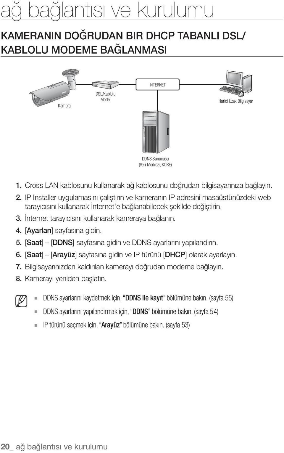 IP Installer uygulamasını çalıştırın ve kameranın IP adresini masaüstünüzdeki web tarayıcısını kullanarak İnternet'e bağlanabilecek şekilde değiştirin. 3.