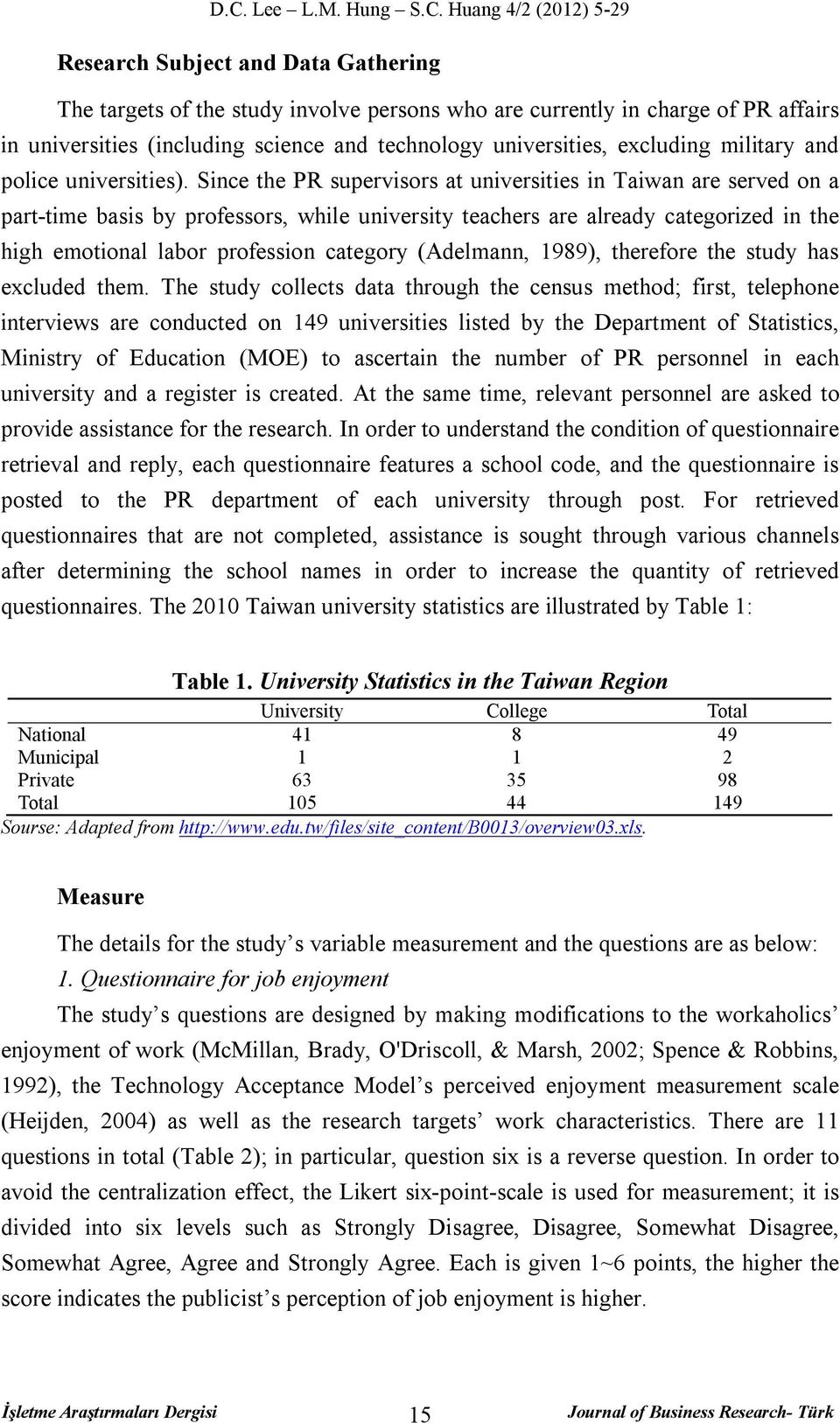 Since the PR supervisors at universities in Taiwan are served on a part-time basis by professors, while university teachers are already categorized in the high emotional labor profession category