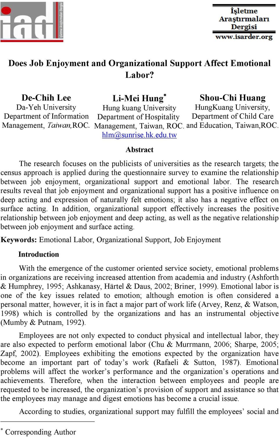 tw Abstract Shou-Chi Huang HungKuang University, Department of Child Care and Education, Taiwan,ROC.