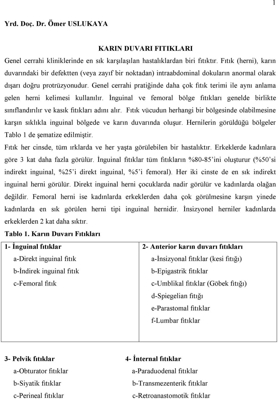 Genel cerrahi pratiğinde daha çok fıtık terimi ile aynı anlama gelen herni kelimesi kullanılır. İnguinal ve femoral bölge fıtıkları genelde birlikte sınıflandırılır ve kasık fıtıkları adını alır.