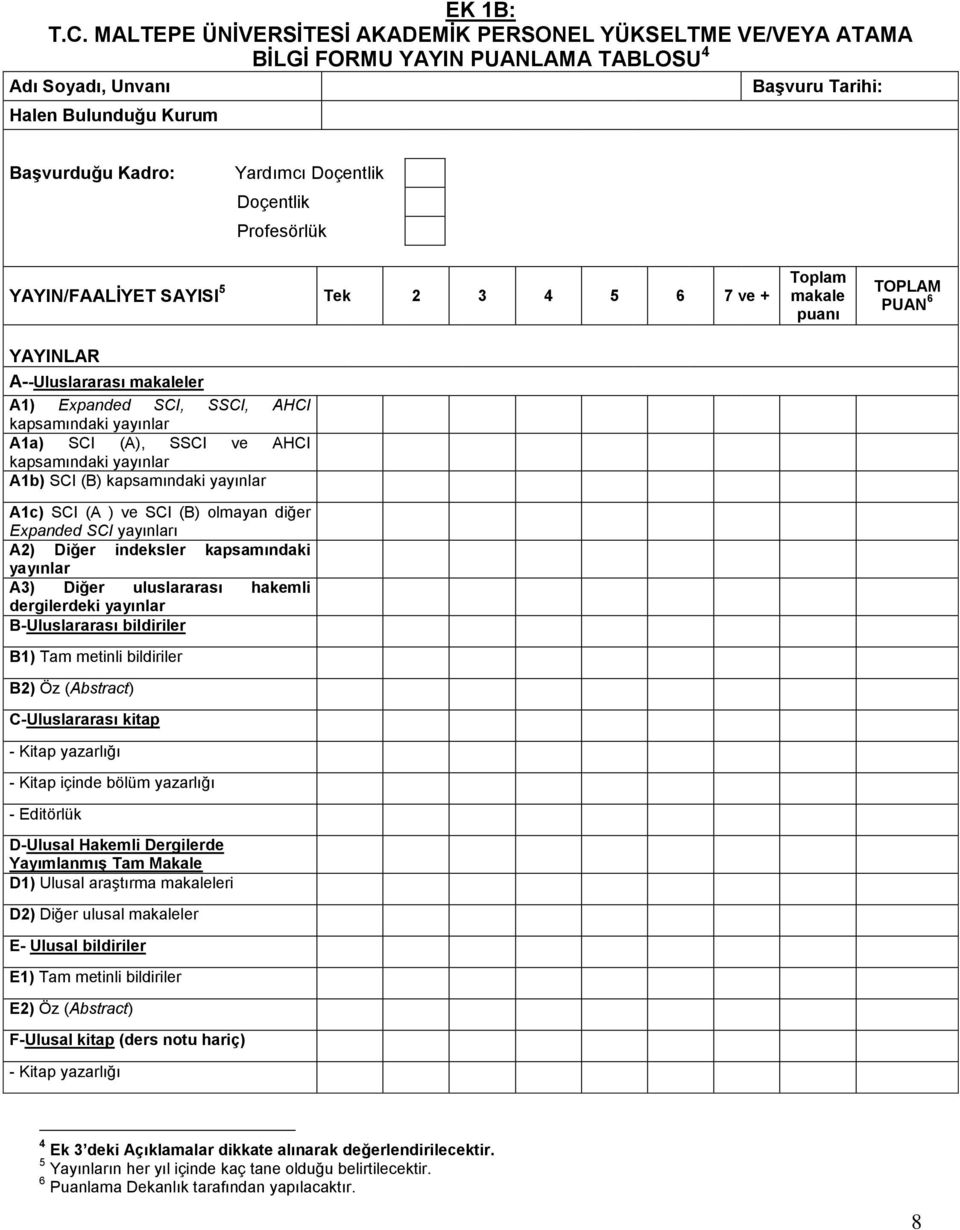 Prfesörlük YAYIN/FAALĠYET SAYISI 5 Tek 2 3 4 5 6 7 ve + YAYINLAR A--Uluslararası makaleler A1) Expanded SCI, SSCI, AHCI kapsamındaki yayınlar A1a) SCI (A), SSCI ve AHCI kapsamındaki yayınlar A1b) SCI