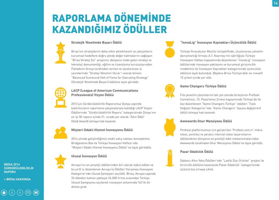 verilen ve uluslararası iş çevrelerinde Strateji Yönetimi Oscar ı olarak bilinen Balanced Scorecard Hall of Fame for Executing Strategy (Stratejik Yönetimde Başarı) ödülüne layık görüldü.