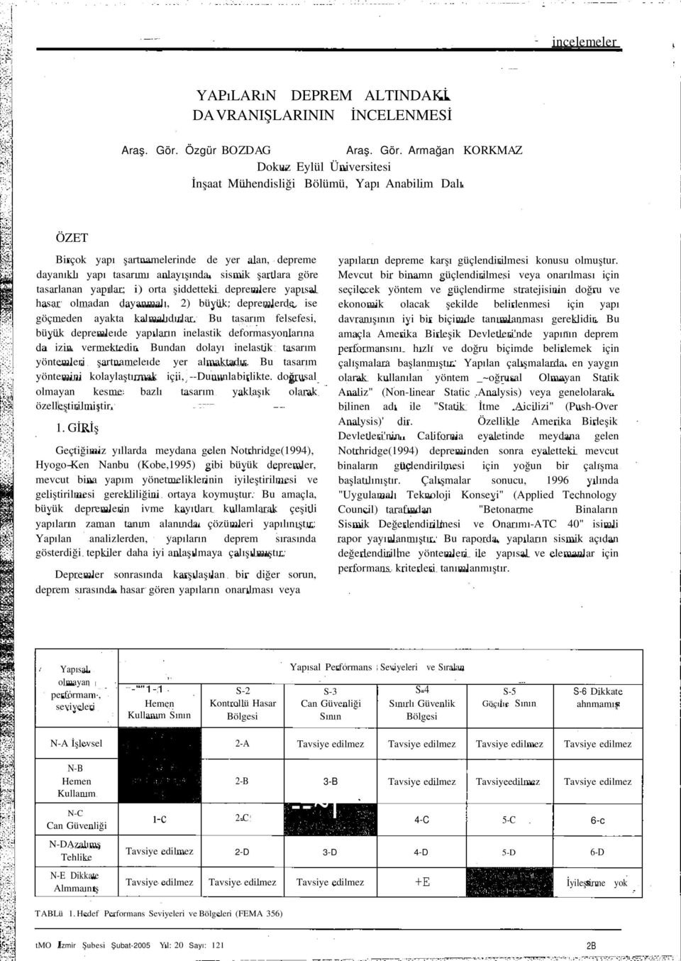 Armağan KORKMAZ Dokuz Eylül Ünverstes İnşaat Mühendslğ Bölümü, Yapı Anablm Dalı "' ÖZET Brçok yapı şartnamelernde de yer alan, depreme dayanıklı yapı tasarımı anlayışında, ssmk şartlara göre