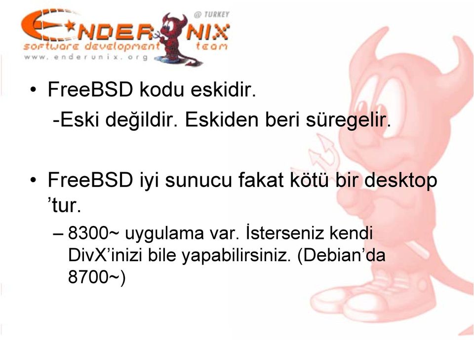 FreeBSD iyi sunucu fakat kötü bir desktop tur.