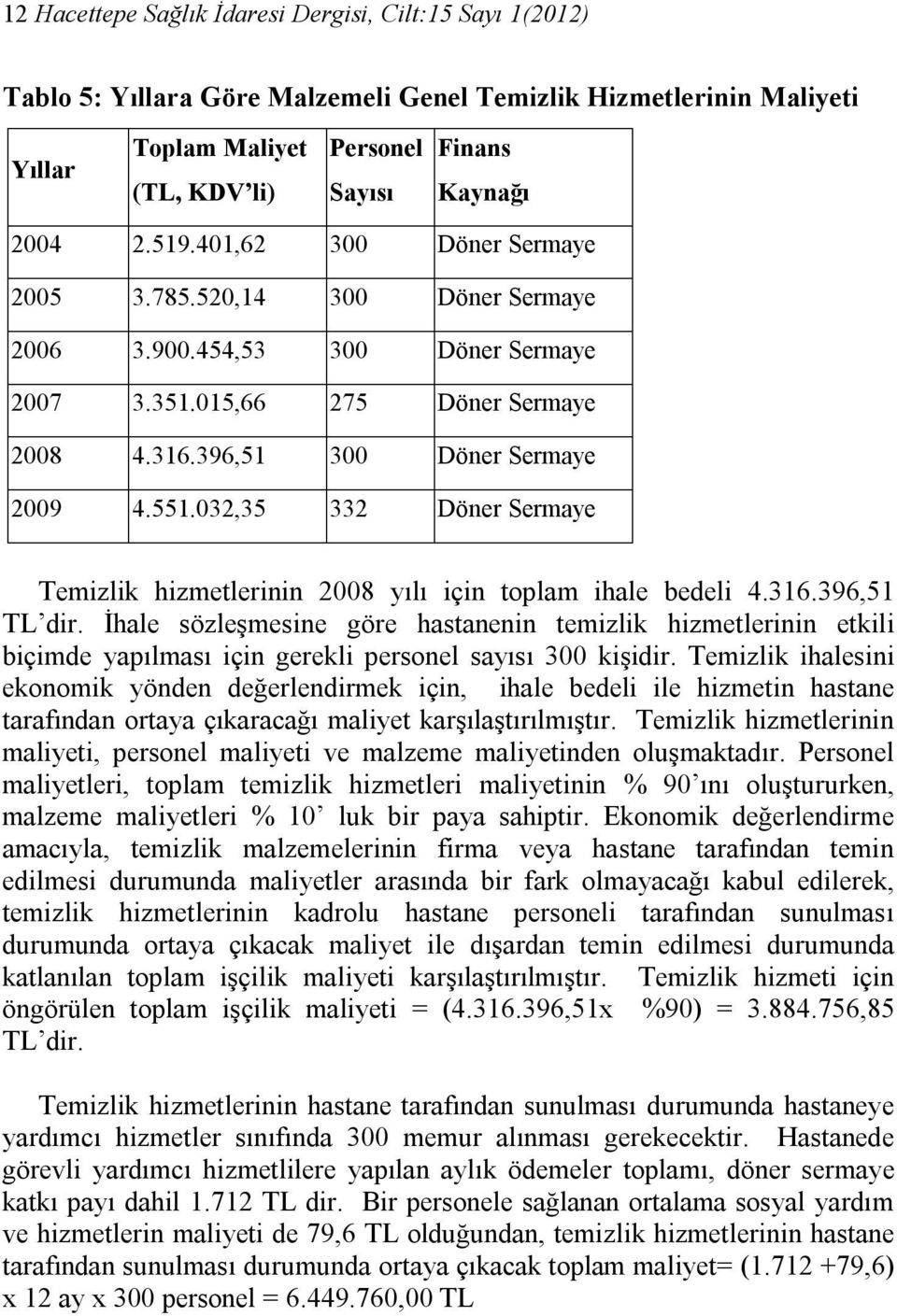 032,35 332 Döner Sermaye Temizlik hizmetlerinin 2008 yılı için toplam ihale bedeli 4.316.396,51 TL dir.