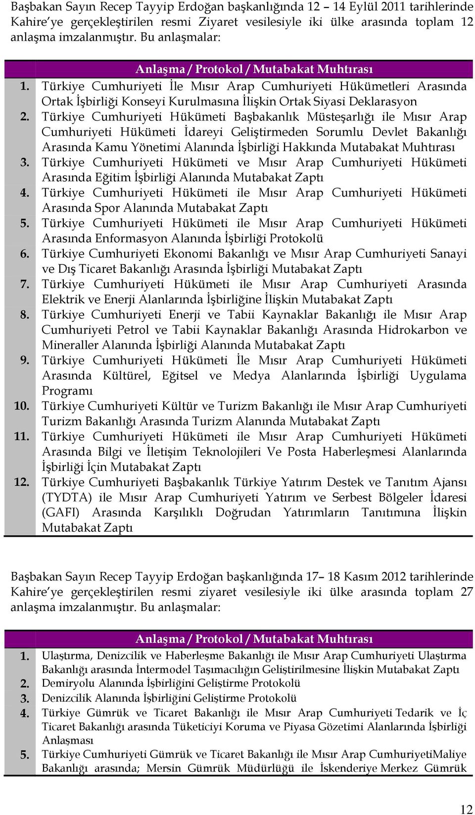 Türkiye Cumhuriyeti Hükümeti Başbakanlık Müsteşarlığı ile Mısır Arap Cumhuriyeti Hükümeti İdareyi Geliştirmeden Sorumlu Devlet Bakanlığı Arasında Kamu Yönetimi Alanında İşbirliği Hakkında Mutabakat