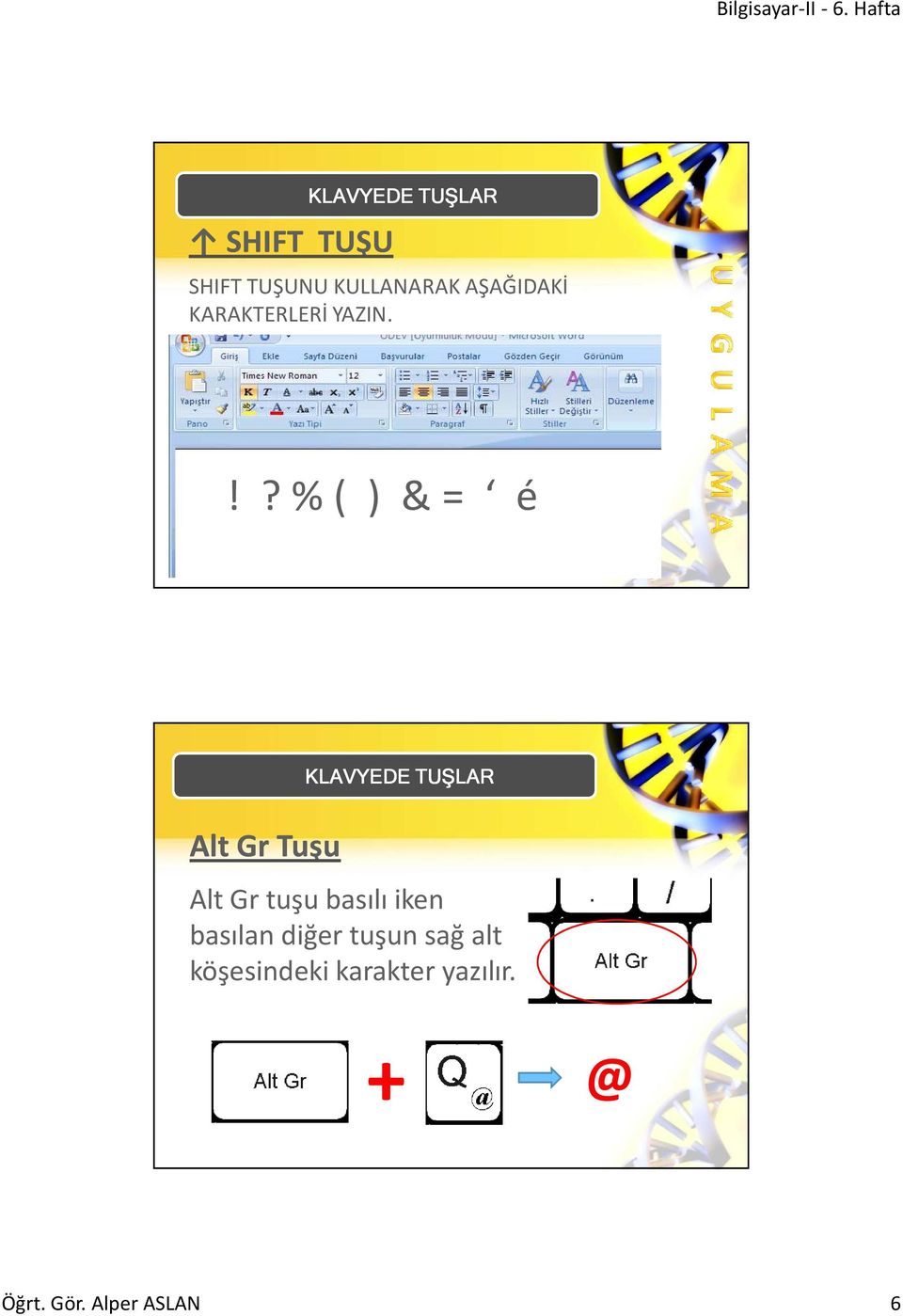 !? % ( ) & = é Alt Gr Tuşu Alt Gr tuşu basılı iken