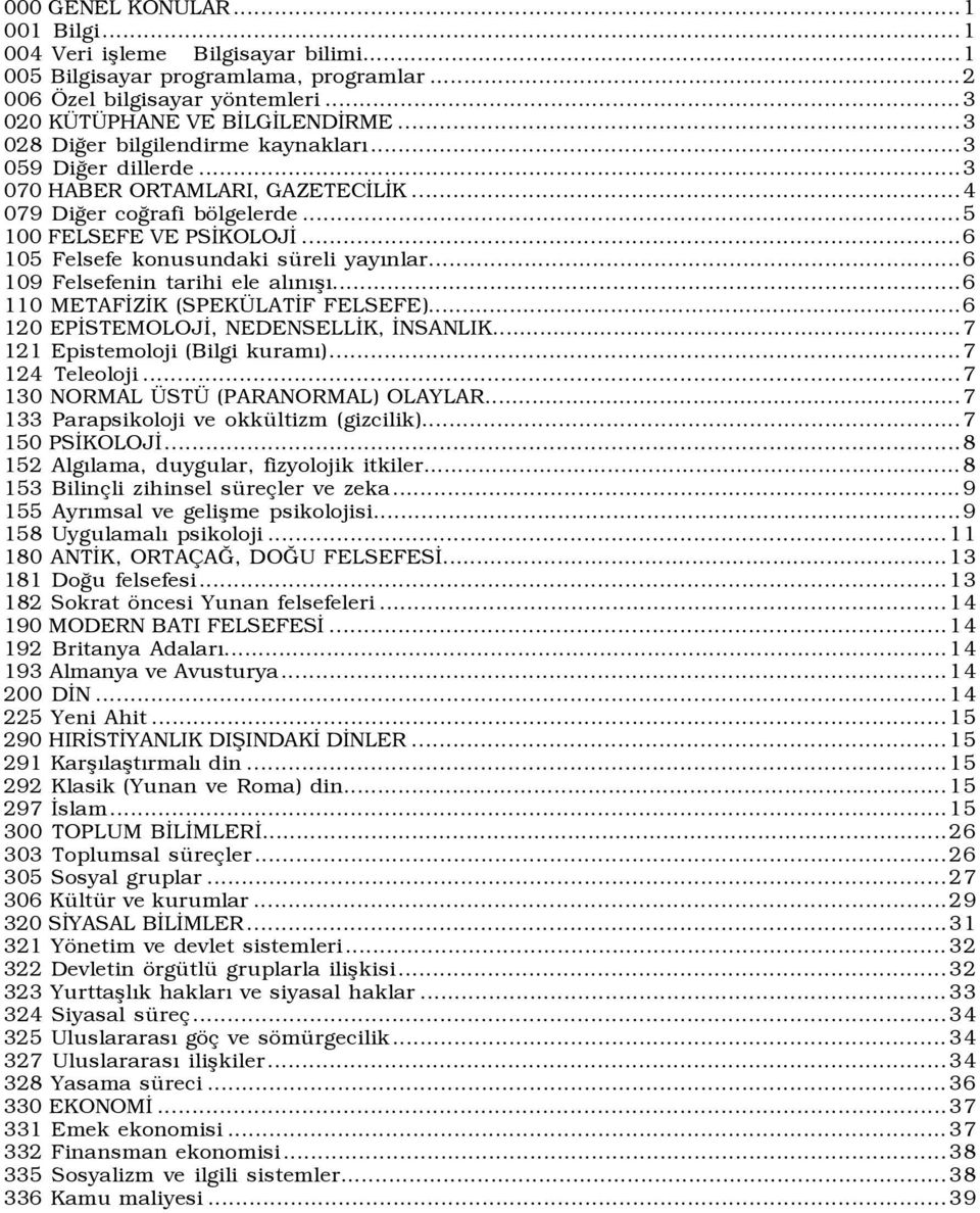 ..6 105 Felsefe konusundaki süreli yayõnlar...6 109 Felsefenin tarihi ele alõnõşõ...6 110 METAFİZİK (SPEKÜLATİF FELSEFE)...6 120 EPİSTEMOLOJİ, NEDENSELLİK, İNSANLIK...7 121 Epistemoloji (Bilgi kuramõ).