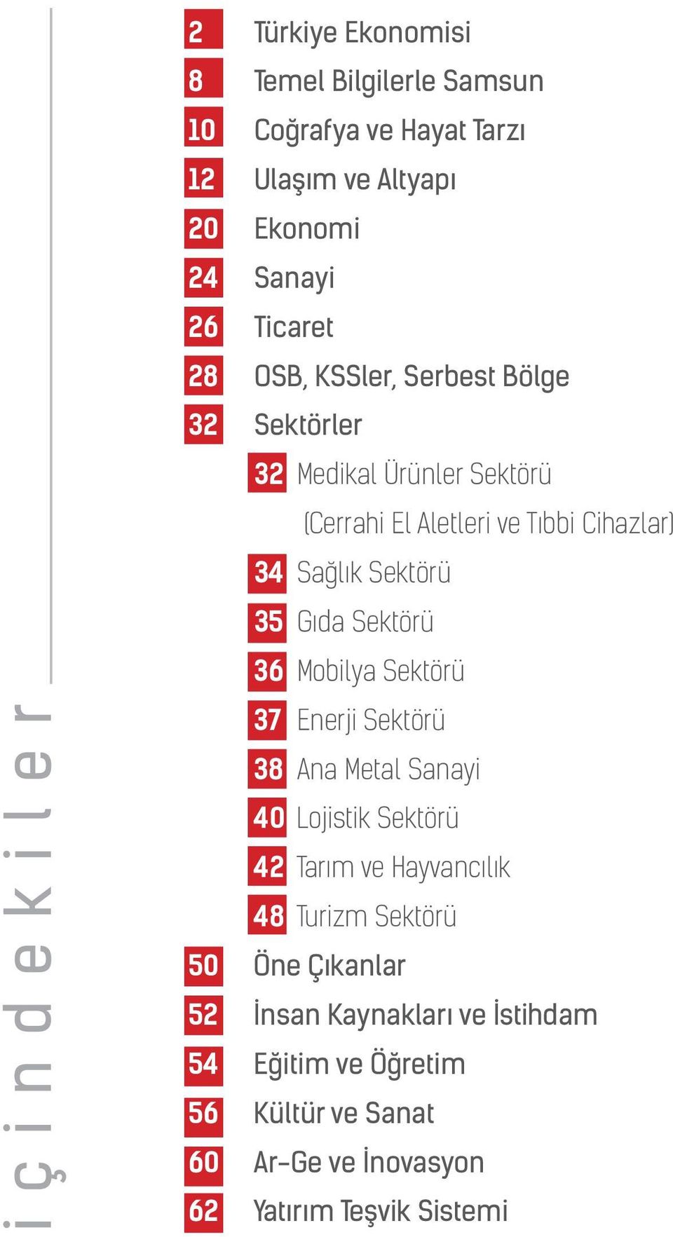 Sektörü 35 Gıda Sektörü 36 Mobilya Sektörü 37 Enerji Sektörü 38 Ana Metal Sanayi 40 Lojistik Sektörü 42 Tarım ve Hayvancılık 48